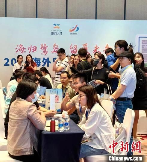 留学人才与用人单位面对面开展项目洽谈和求职对接。厦门市人社局供图