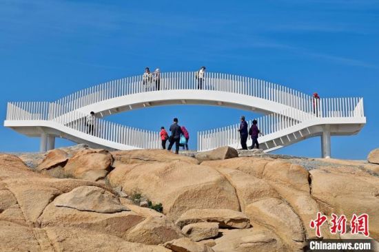 3月1日，福建平潭68海里景区，游客在海峡之眼景点游玩。68海里景区，以猴研岛为核心，是中国大陆离台湾岛最近的地方，与台湾新竹南寮渔港相距68海里。中新社记者 王东明 摄